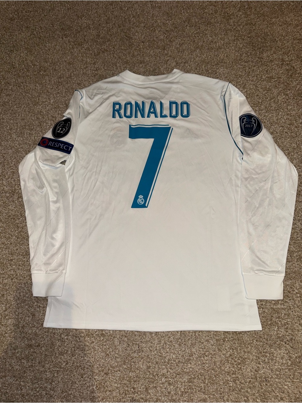 Adidas Real Madrid 2017-18 Ronaldo #7 Retro Men’s Home Long Sleeve Soccer Jersey